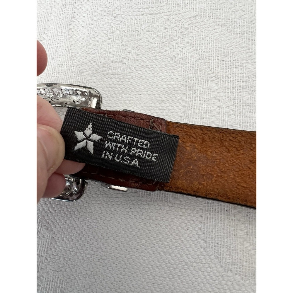 VINTAGE 1995 Brighton Women's Medium 31.5" 34.5" Concho Leather Belt Silver Tone - Picture 4 of 16